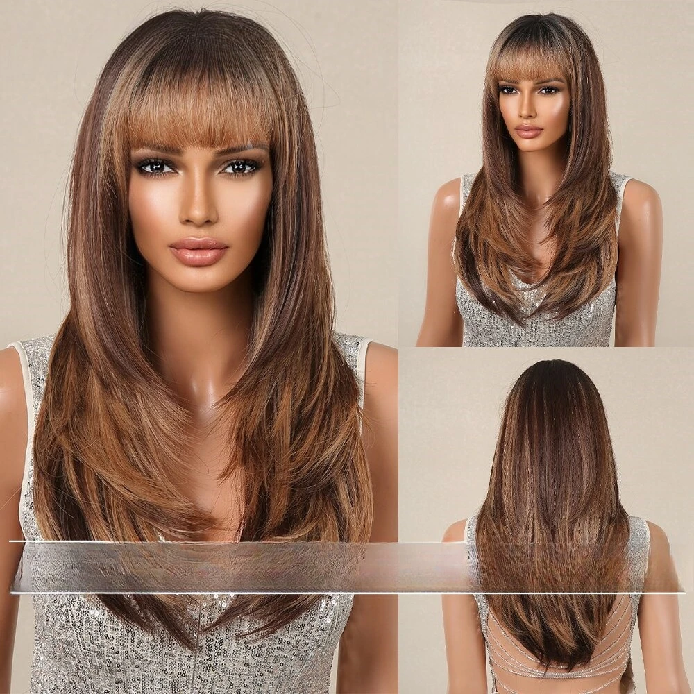 Wig women daily bangs long hair slightly curl gradual change brown layering fashion natural whole hair
Wig women daily bangs long hair slightly curl gradual change brown layering fashion natural whole hair