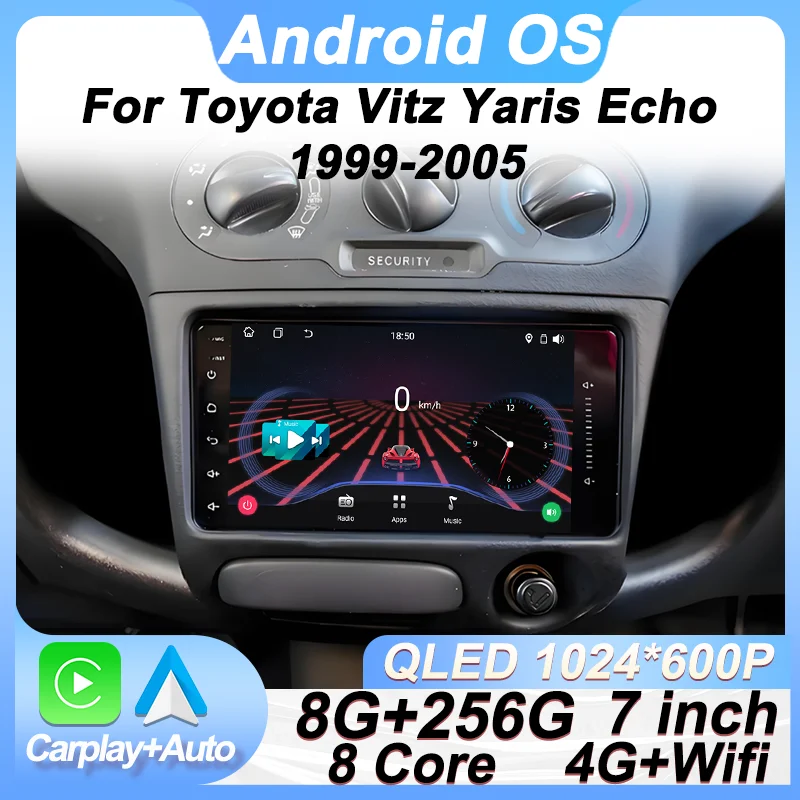 7 Inch Android Auto Carplay For Toyota Vitz Yaris Echo 1999-2005 Multimedia Video Player 8 Core Bluetooth GPS Navigation RDS FM