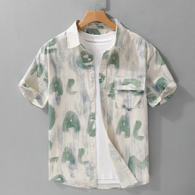 2026 Summer New Letter Printed Pure Cotton Short Sleeve Shirt for Men Clothing Slim Turn-down Collar Shirts
2026 Summer New Letter Printed Pure Cotton Short Sleeve Shirt for Men Clothing Slim Turn-down Collar Shirts