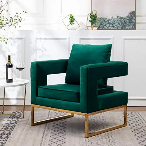 Emerald Green Velvet Accent Chair With Geometric Cutout Arms And Brushed Metal Base
Emerald Green Velvet Accent Chair With Geometric Cutout Arms And Brushed Metal Base