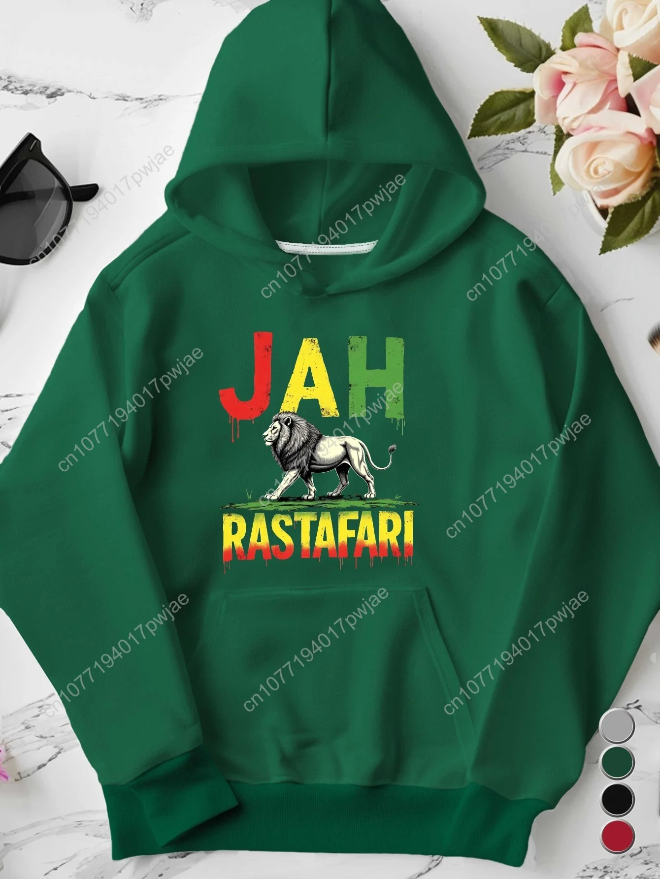 Women's Plus Size Rasta Colors Hoodie - Green/Yellow/Red/Golden Lion of Judah & Jah Rastafari Print, Ethiopian Flag Design, Hood
Women's Plus Size Rasta Colors Hoodie - Green/Yellow/Red/Golden Lion of Judah & Jah Rastafari Print, Ethiopian Flag Design, Hood