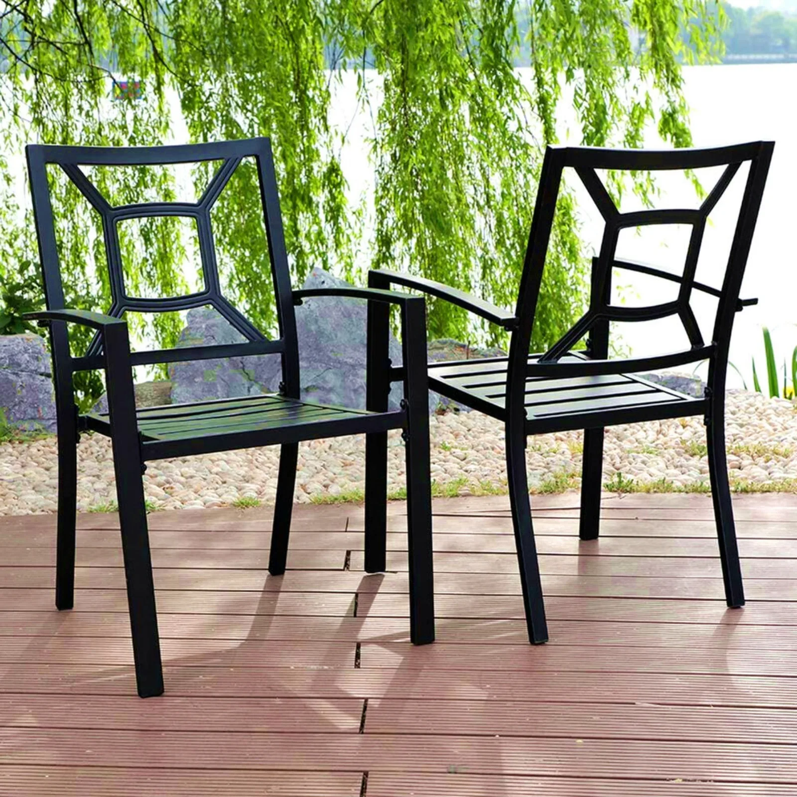 US Patio Chair Set of 2 Outdoor Dining Chairs Stackable Metal Armrest Chairs Black
US Patio Chair Set of 2 Outdoor Dining Chairs Stackable Metal Armrest Chairs Black