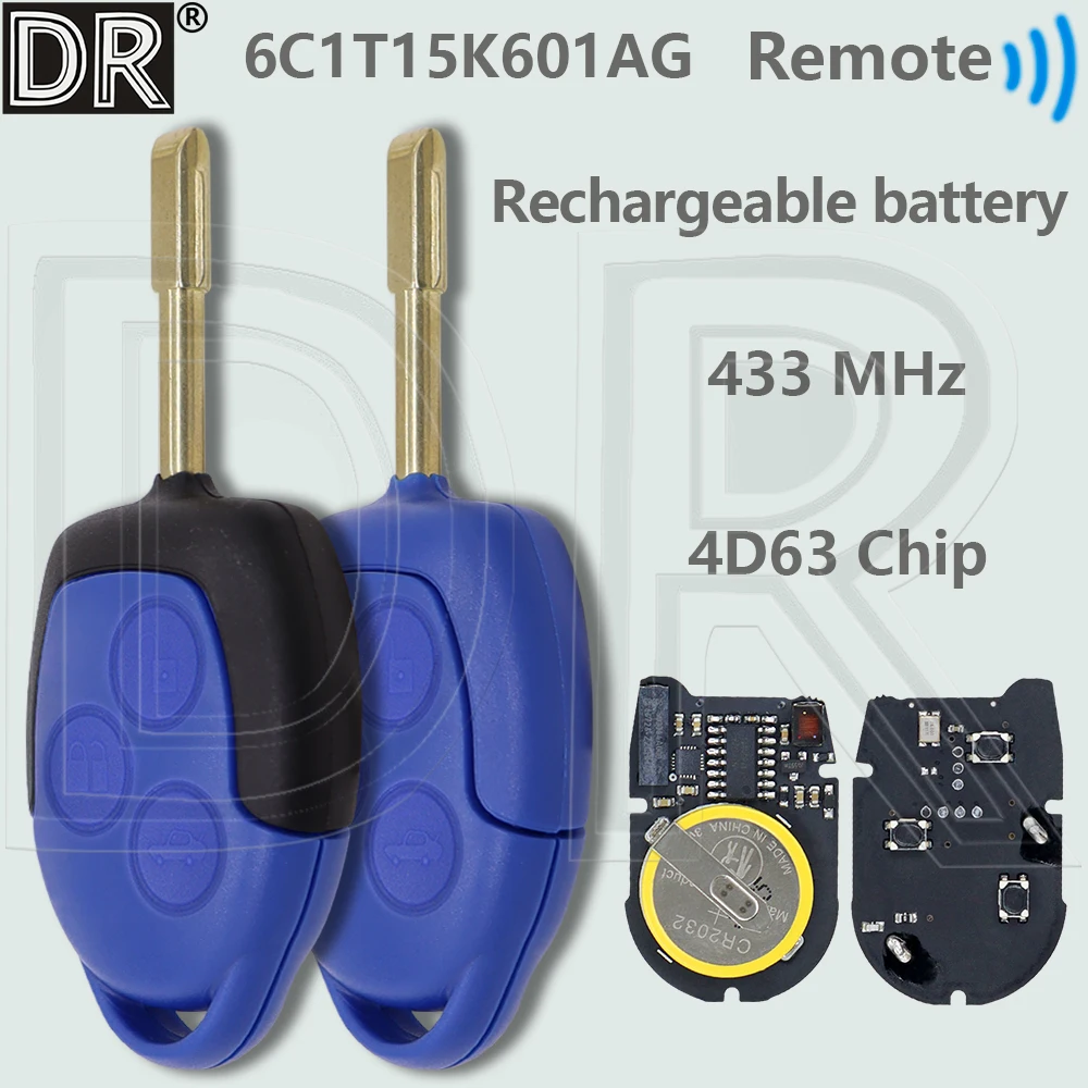 DR Rechargable Battery 6C1T15K601AG 6CIT15K601 4D63 Chip 433MHz Car Remote Control Key For Ford Transit VM WM 2006-2014
DR Rechargable Battery 6C1T15K601AG 6CIT15K601 4D63 Chip 433MHz Car Remote Control Key For Ford Transit VM WM 2006-2014