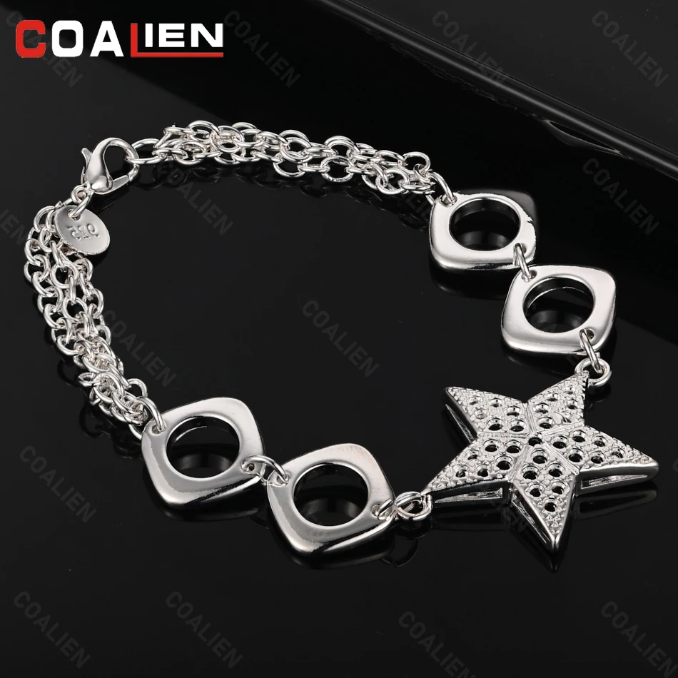 COALIEN 925 Sterling Silver Square Hollow Ring Star Pendant Bracelet Women Fashion Jewelry
COALIEN 925 Sterling Silver Square Hollow Ring Star Pendant Bracelet Women Fashion Jewelry