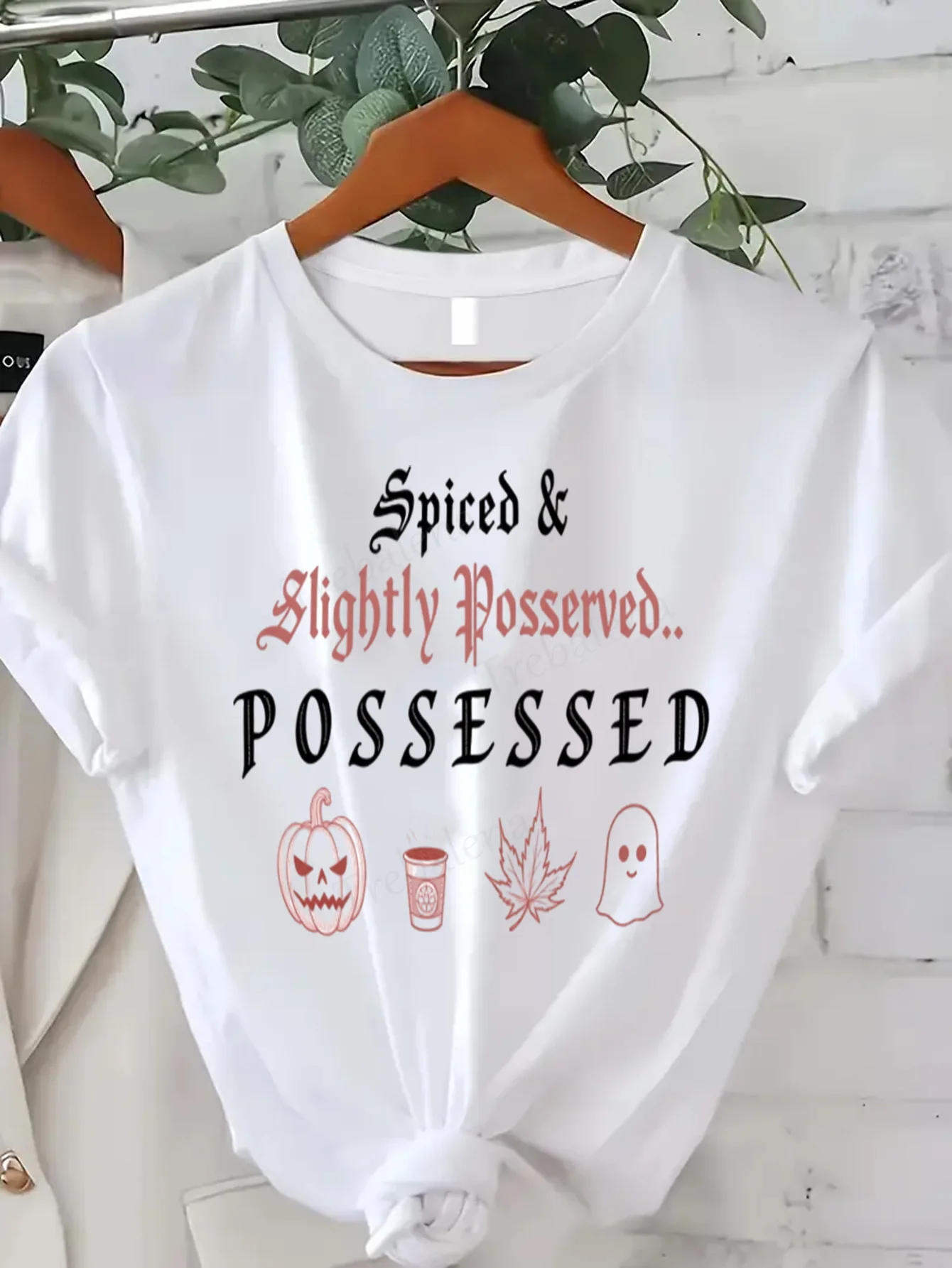 Round Neck T-shirt Spiced & Slightly Possessed Halloween T-Shirt for Women Plus Size Short Sleeve Tee Fashion Casual Top
Round Neck T-shirt Spiced & Slightly Possessed Halloween T-Shirt for Women Plus Size Short Sleeve Tee Fashion Casual Top