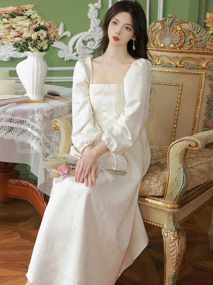 2025 белое жаккардовое платье с длинным рукавом и квадратным воротником, весенне-осеннее элегантное повседневное домашнее платье, женские корейские облегающие вечерние платья
2025 белое жаккардовое платье с длинным рукавом и квадратным воротником, весенне-осеннее элегантное повседневное домашнее платье, женские корейские облегающие вечерние платья