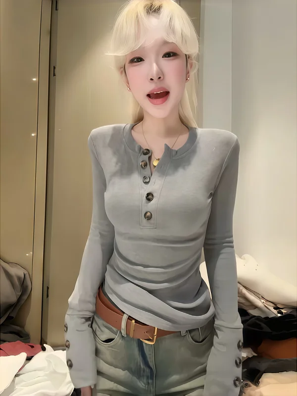 plus Size Slimming Long Sve T-irt Women's Faionable Base Layer irt Beautiful Autumn New Arrival Button Detail Top
plus Size Slimming Long Sve T-irt Women's Faionable Base Layer irt Beautiful Autumn New Arrival Button Detail Top