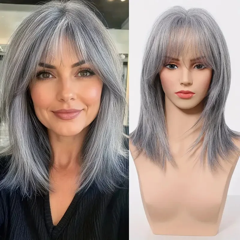 Side Part Fluffy Wig for Women Natural Dark Gray Slightly Curly Simulated High Temperature Silk Wig Full Head Cover
Side Part Fluffy Wig for Women Natural Dark Gray Slightly Curly Simulated High Temperature Silk Wig Full Head Cover