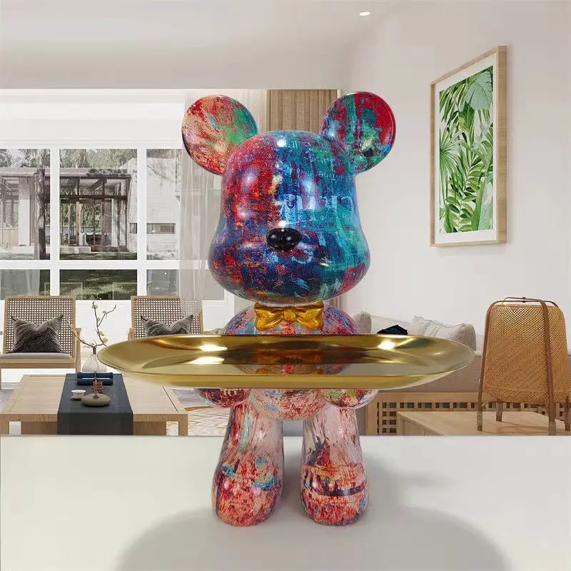 Decorative Statues Home Bear Bulter with Metal Tray Holder Colorful Animal Sculpture Ornaments Interior Table Decoration Key Box
Decorative Statues Home Bear Bulter with Metal Tray Holder Colorful Animal Sculpture Ornaments Interior Table Decoration Key Box