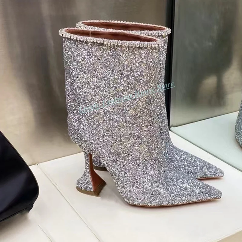Women's Bling Sequined Pointed Toe High-Heeled Short Boots Fashion Wine Glass Heel Female Slip On Party Purple Ankle Boots
Women's Bling Sequined Pointed Toe High-Heeled Short Boots Fashion Wine Glass Heel Female Slip On Party Purple Ankle Boots