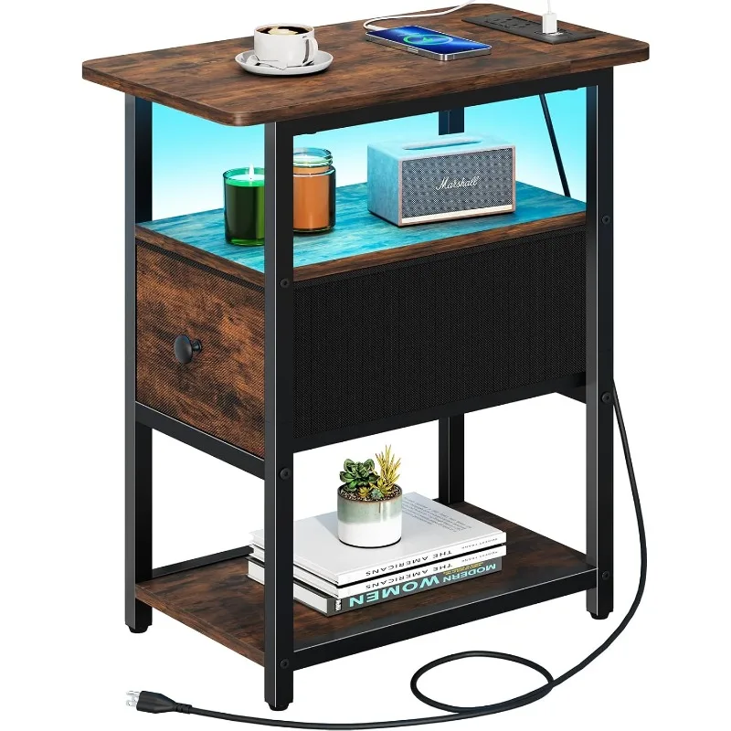 End Table with Charging Station, Narrow Side Table with Adjustable Fabric Drawer, 3-Tier End Tables Living Room,
End Table with Charging Station, Narrow Side Table with Adjustable Fabric Drawer, 3-Tier End Tables Living Room,