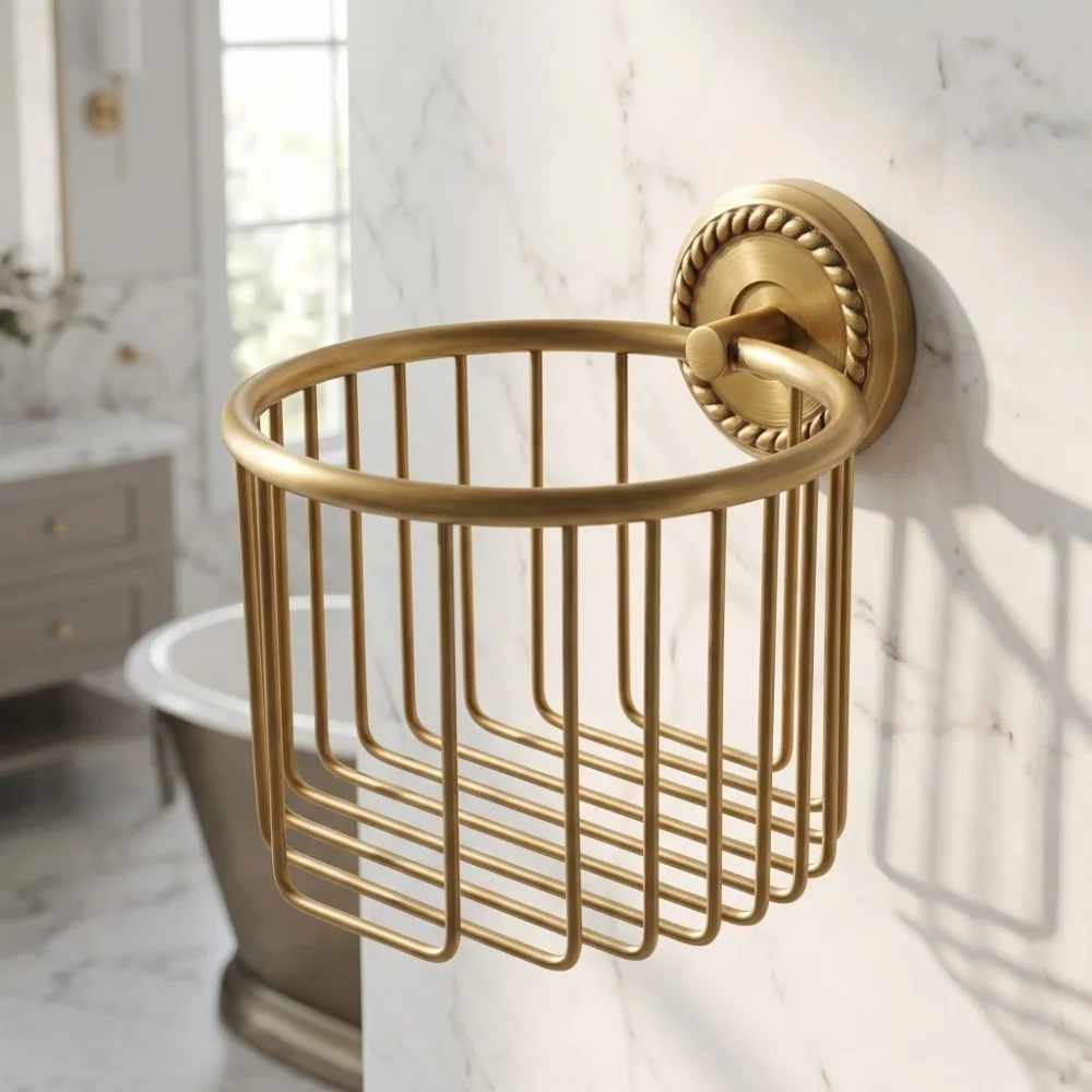 Copper Toilet Paper Holder Antique Brass Rust Proof Toilet Paper Rack Hollow Out Wall Mounted Tissue Roll Basket
Copper Toilet Paper Holder Antique Brass Rust Proof Toilet Paper Rack Hollow Out Wall Mounted Tissue Roll Basket