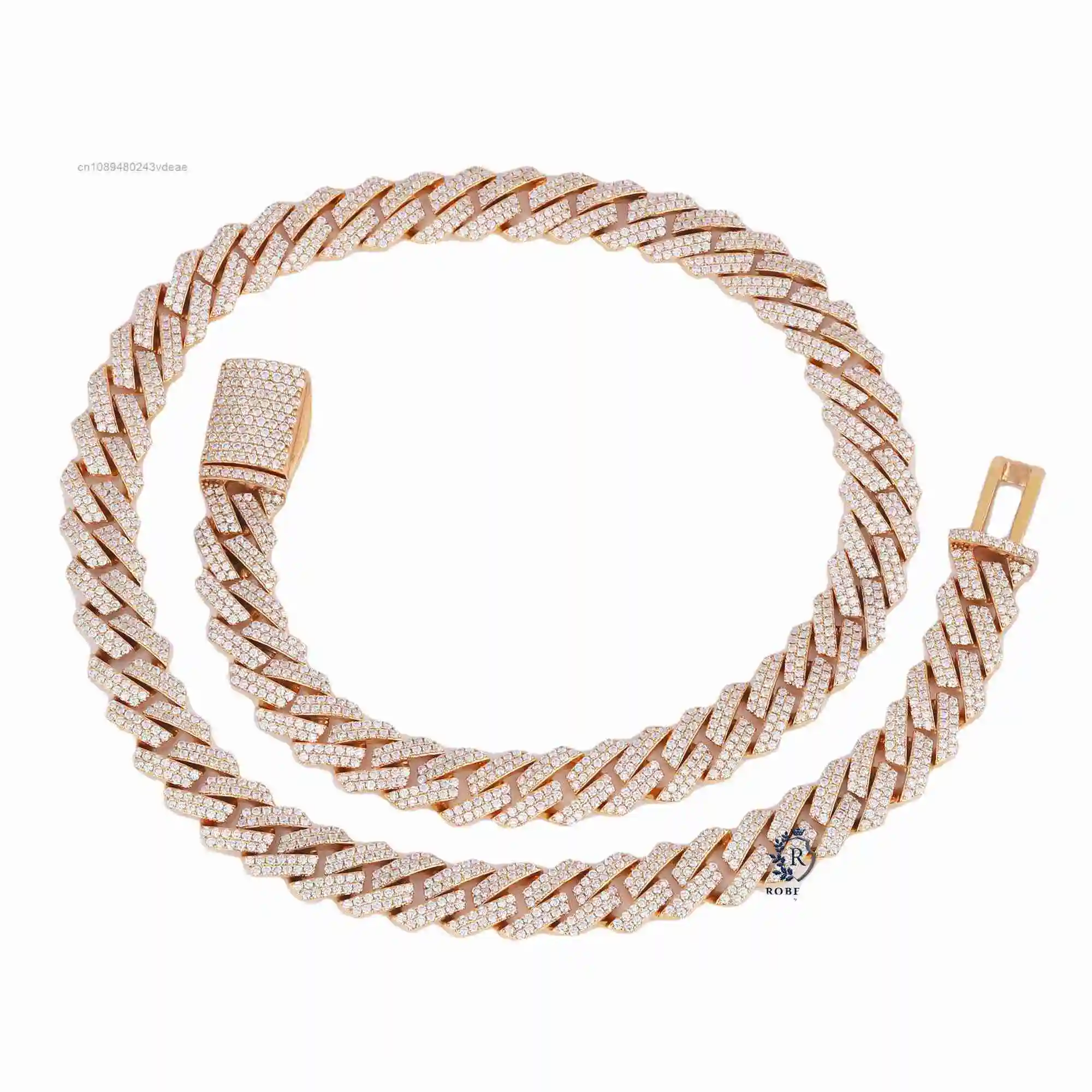 High-End 12MM Moissanite Cuban Link Chain Necklace for Men Rose Gold Full Set, 925 Sterling Silver 
High-End 12MM Moissanite Cuban Link Chain Necklace for Men Rose Gold Full Set, 925 Sterling Silver