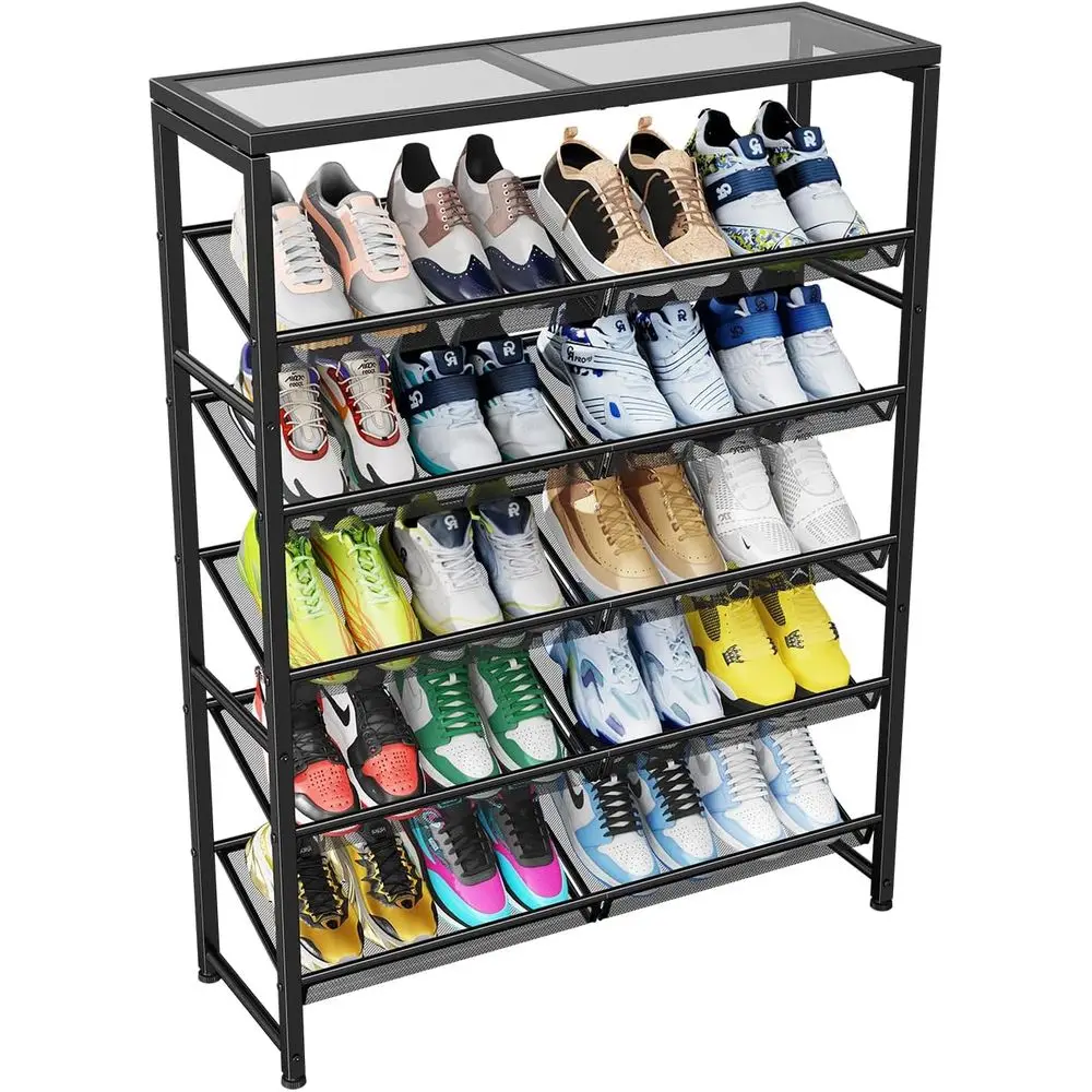 Simple Trending Shoe Rack, 6 Tier Shoe Organizer Holds 25 Pairs, Metal Shoe Storage with Adjustable Shelves, Tempered Glass, Bla
Simple Trending Shoe Rack, 6 Tier Shoe Organizer Holds 25 Pairs, Metal Shoe Storage with Adjustable Shelves, Tempered Glass, Bla
