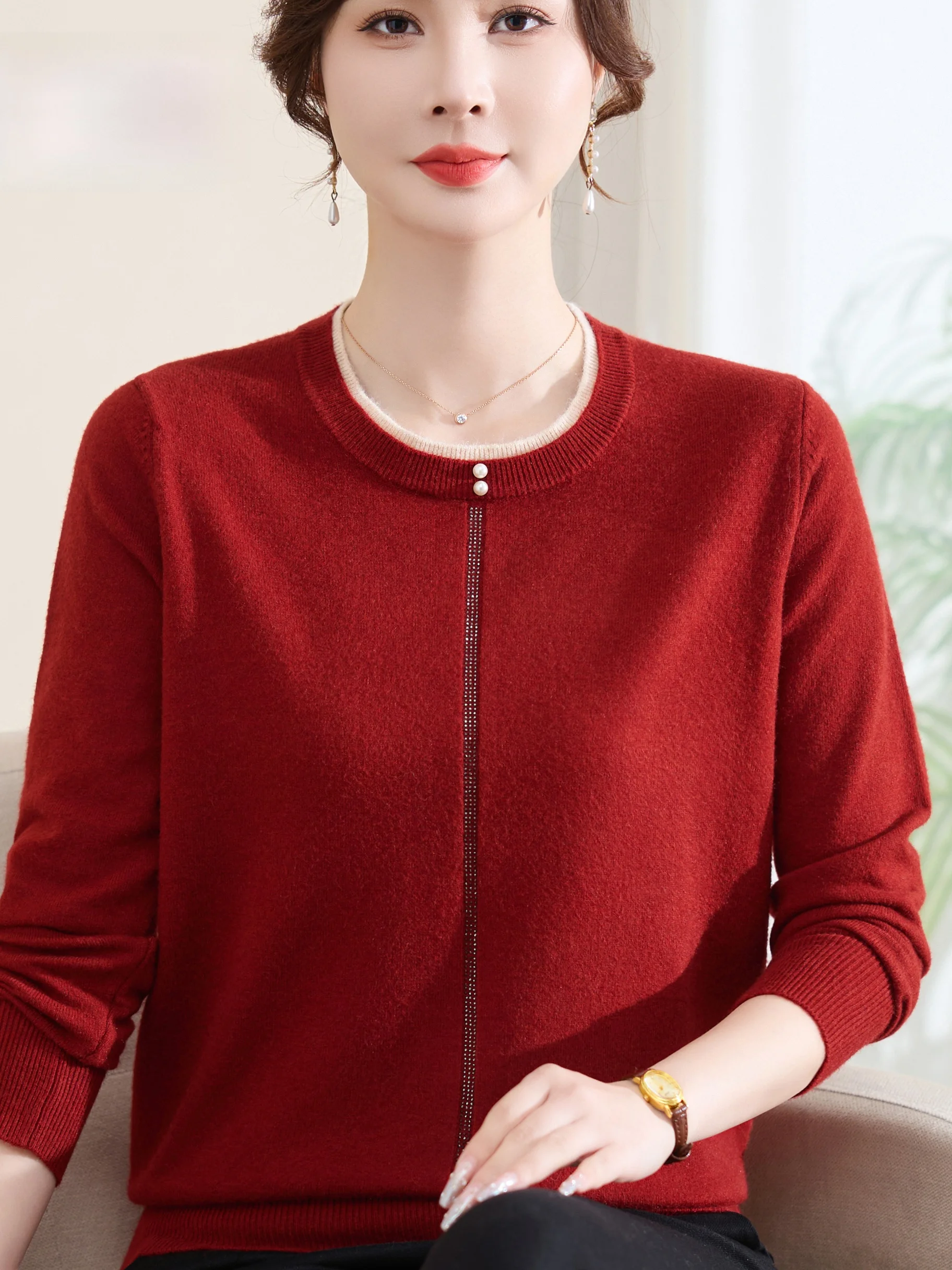 Loose round Ne Knitted Sweater Thin Base Layer Top for Middle-Aged And ly Women Faionable Slimming Spring Autumn Wear
Loose round Ne Knitted Sweater Thin Base Layer Top for Middle-Aged And ly Women Faionable Slimming Spring Autumn Wear