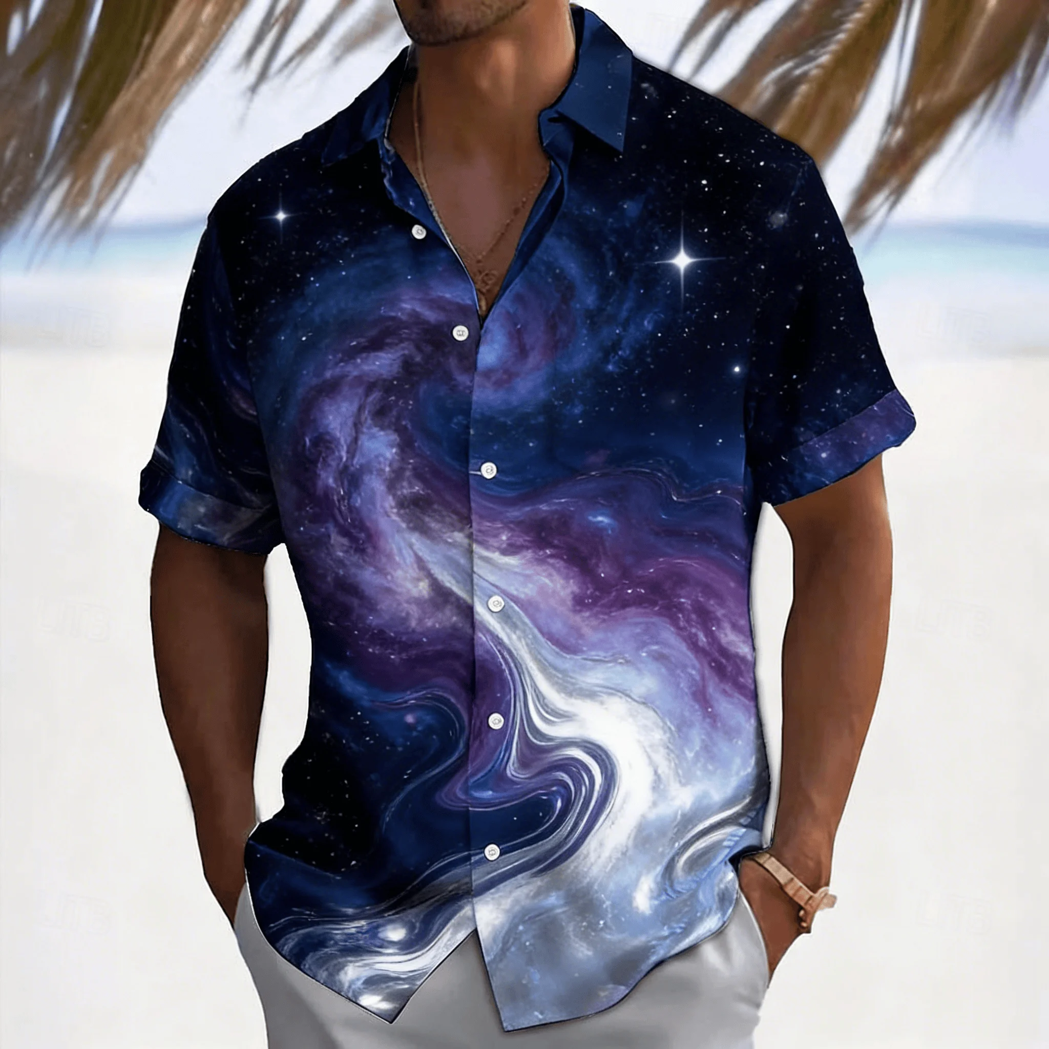 Men's Galaxy Print Short Sleeve Shirt, Swirling Cosmic Fluid Art Design Button Down for Spring Summer Casual
Men's Galaxy Print Short Sleeve Shirt, Swirling Cosmic Fluid Art Design Button Down for Spring Summer Casual