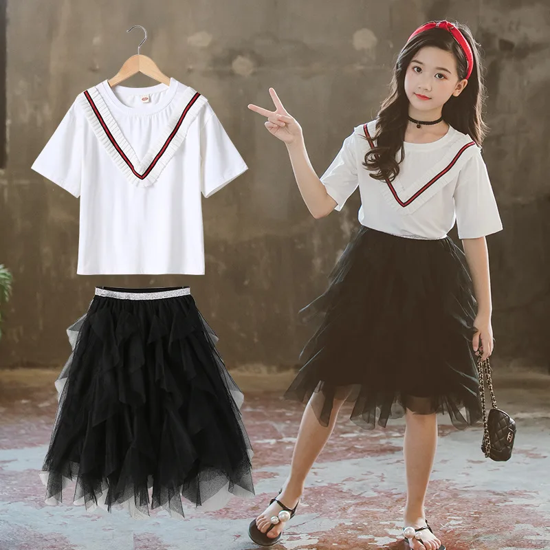 2024 Korean Summer Children Girl 2PCS Clothes Set School Girl Cotton T-Shirt Tops+Gauze Fluffy Skirt Set For Girls
2024 Korean Summer Children Girl 2PCS Clothes Set School Girl Cotton T-Shirt Tops+Gauze Fluffy Skirt Set For Girls