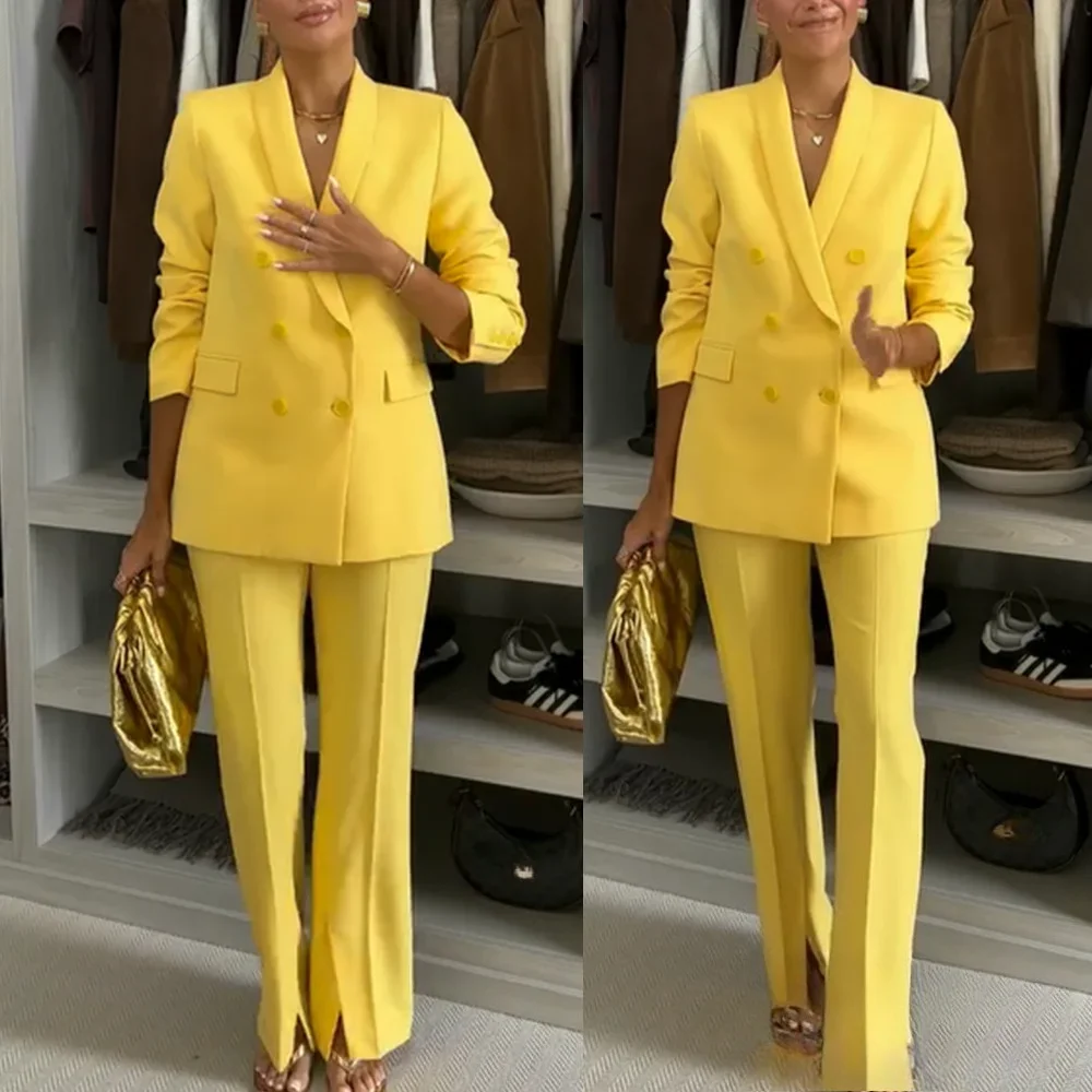 KONDALA-Женский желтый пиджак или брюки с рогами, двубортный пиджак с карманами, новинка 2025, весенне-осенний офисный женский комплект для ужина
KONDALA-Женский желтый пиджак или брюки с рогами, двубортный пиджак с карманами, новинка 2025, весенне-осенний офисный женский комплект для ужина