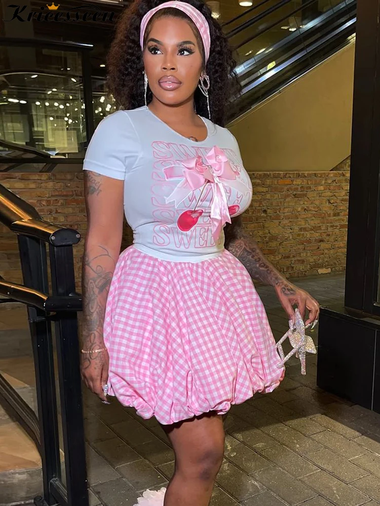 Kricesseen Cute Girls Sweety Bow-Tiw Tee Tops And Plaid Ruffles Skirt Set Two-Piece Dress Pink Holiday Outfits Night Clubwear
Kricesseen Cute Girls Sweety Bow-Tiw Tee Tops And Plaid Ruffles Skirt Set Two-Piece Dress Pink Holiday Outfits Night Clubwear