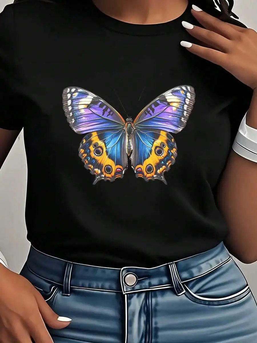 Colorful Butterfly Print Bohemian Crewneck T-Shirt For Spring Summer Casual Wear
Colorful Butterfly Print Bohemian Crewneck T-Shirt For Spring Summer Casual Wear