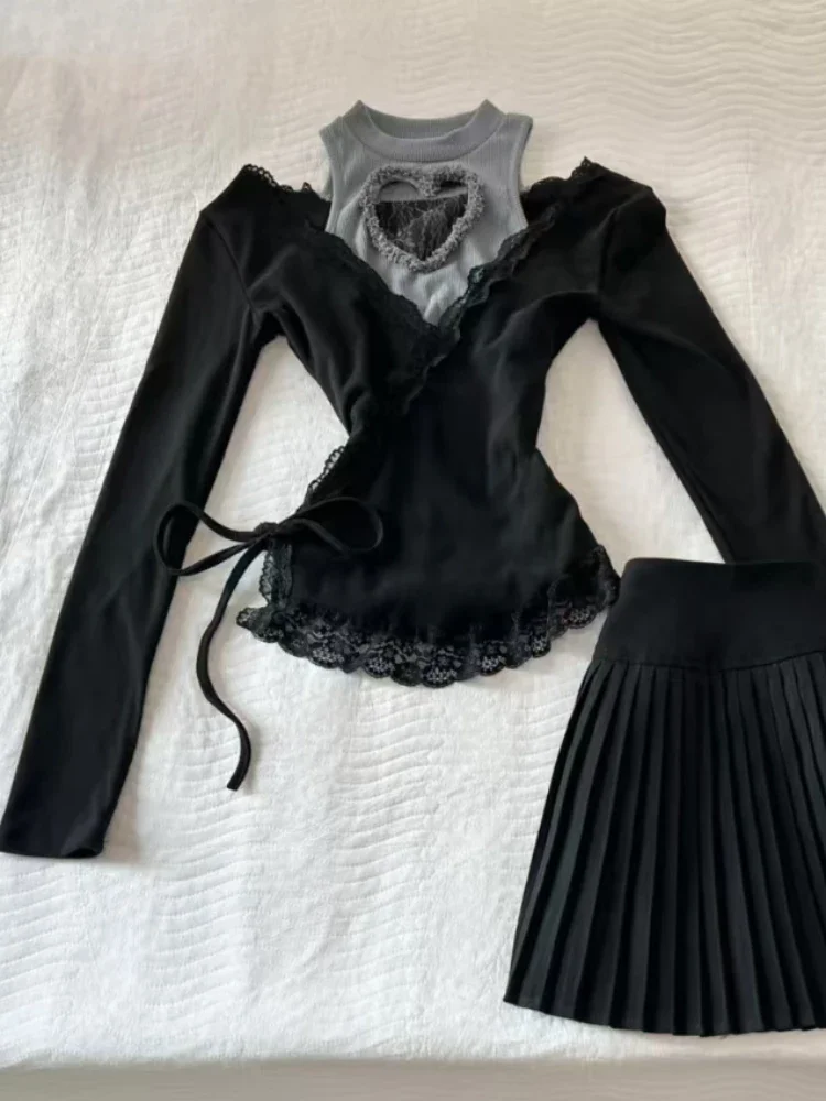 Korean Fashion Slim Patchwork Pullover Women High Street Chic Fake Two Pieces Off Shoulder Tops Sweet Lace Long Sleeve Top New
Korean Fashion Slim Patchwork Pullover Women High Street Chic Fake Two Pieces Off Shoulder Tops Sweet Lace Long Sleeve Top New
