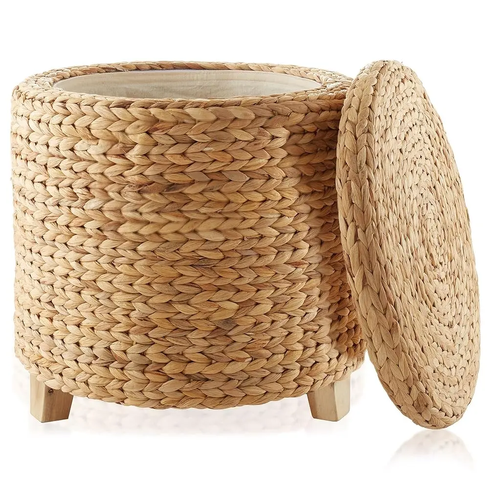 17"" Round Storage Ottoman With Lid - Natural, Handwoven Water Hyacinth Footstool For Living Room, Bedroom, Bathroom, Home
17"" Round Storage Ottoman With Lid - Natural, Handwoven Water Hyacinth Footstool For Living Room, Bedroom, Bathroom, Home