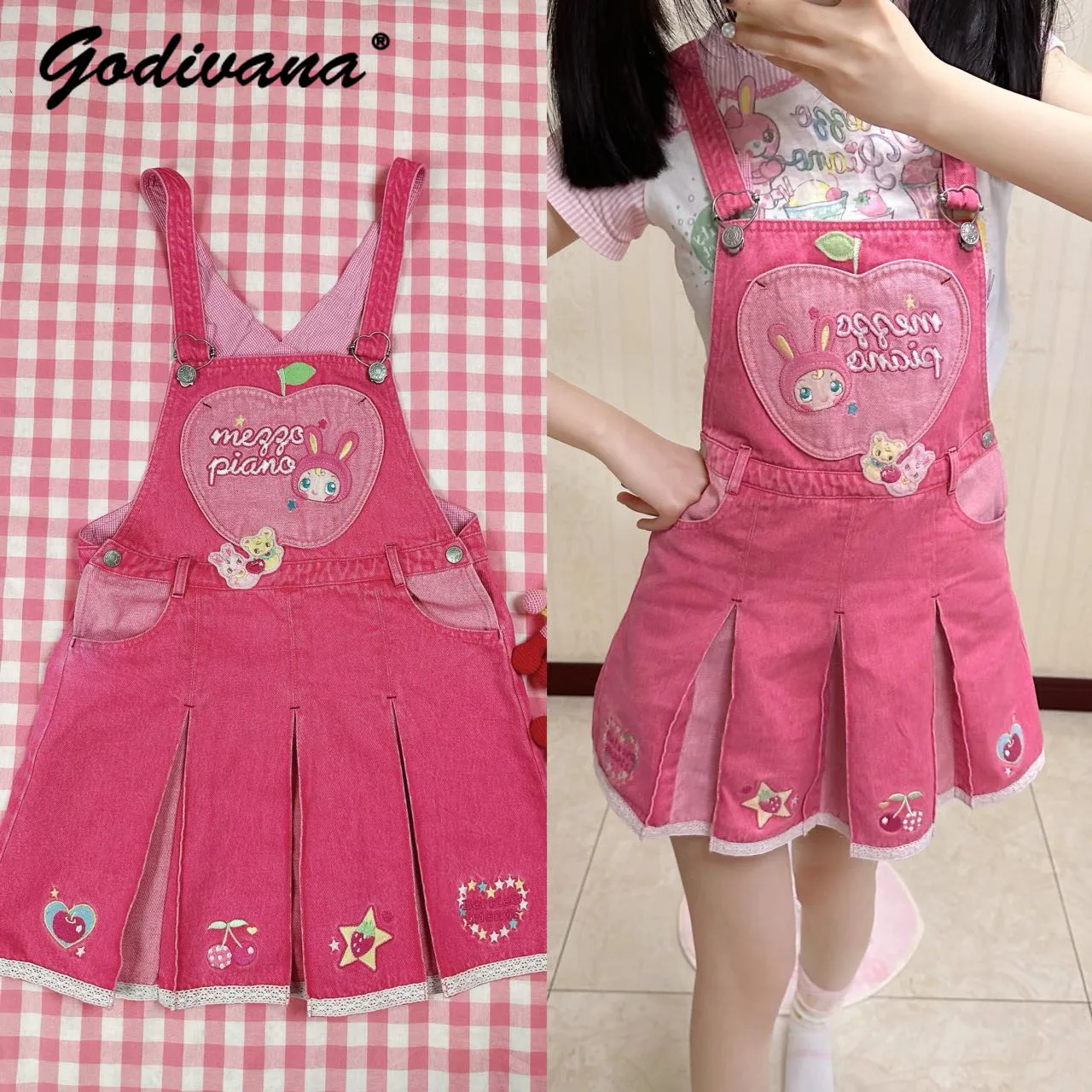 Japanese Style Y2k Girls Cute Suspender Dress Daughters Cartoon Embroidered Sweet Pink Denim Straps Dresses Female
Japanese Style Y2k Girls Cute Suspender Dress Daughters Cartoon Embroidered Sweet Pink Denim Straps Dresses Female