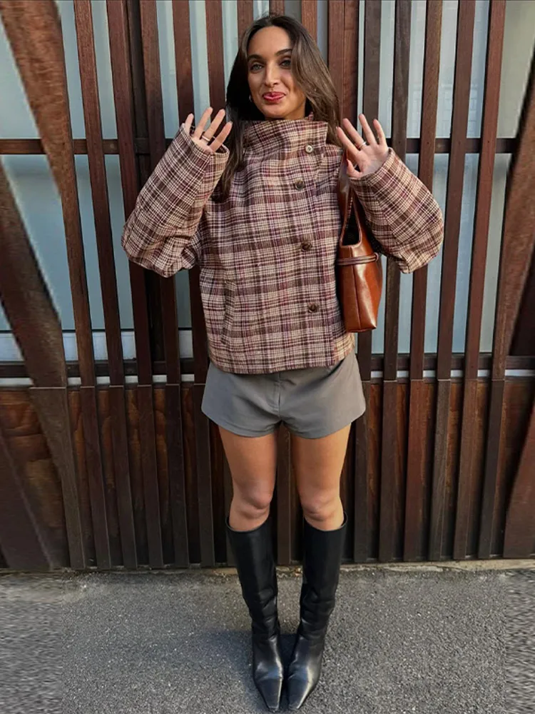 Street Plaid Loose Women Jacket Stand Collar Long Sleeve Slant Opening Single Breasted Coat Fashion Autumn Winter OfficeLady Top
Street Plaid Loose Women Jacket Stand Collar Long Sleeve Slant Opening Single Breasted Coat Fashion Autumn Winter OfficeLady Top