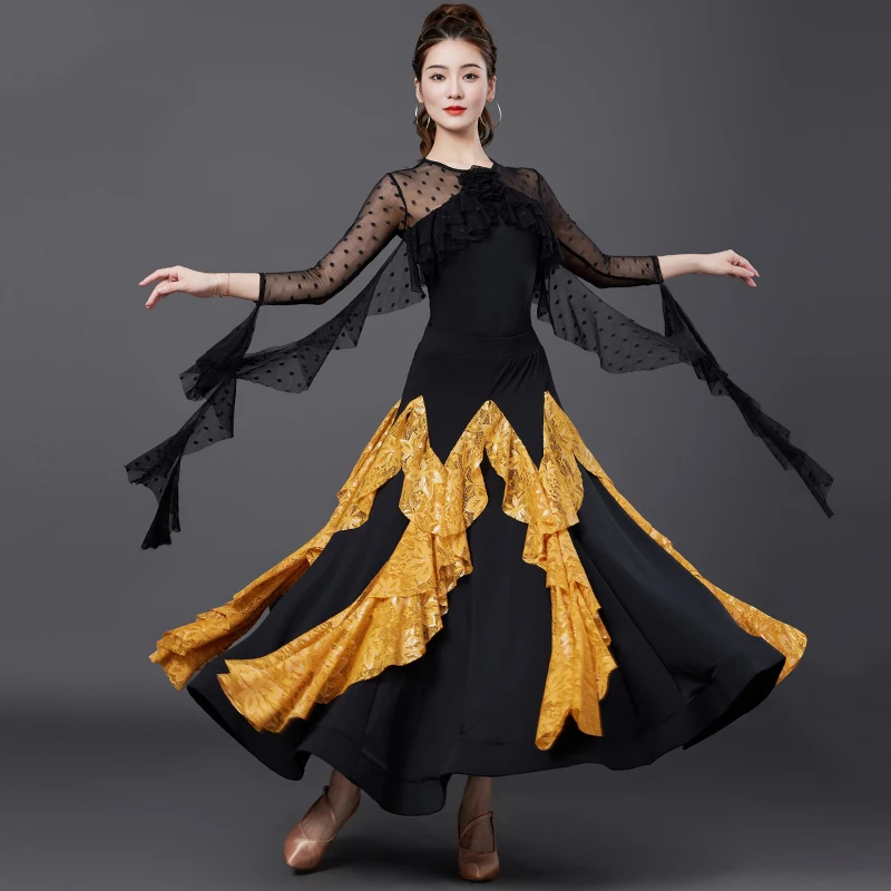 New Modern Dance Ballroom Dance Performance Mesh Big Swing Long Sleeve Split Suit Competition Clothes Waltz Dance Dress DQL10905
New Modern Dance Ballroom Dance Performance Mesh Big Swing Long Sleeve Split Suit Competition Clothes Waltz Dance Dress DQL10905