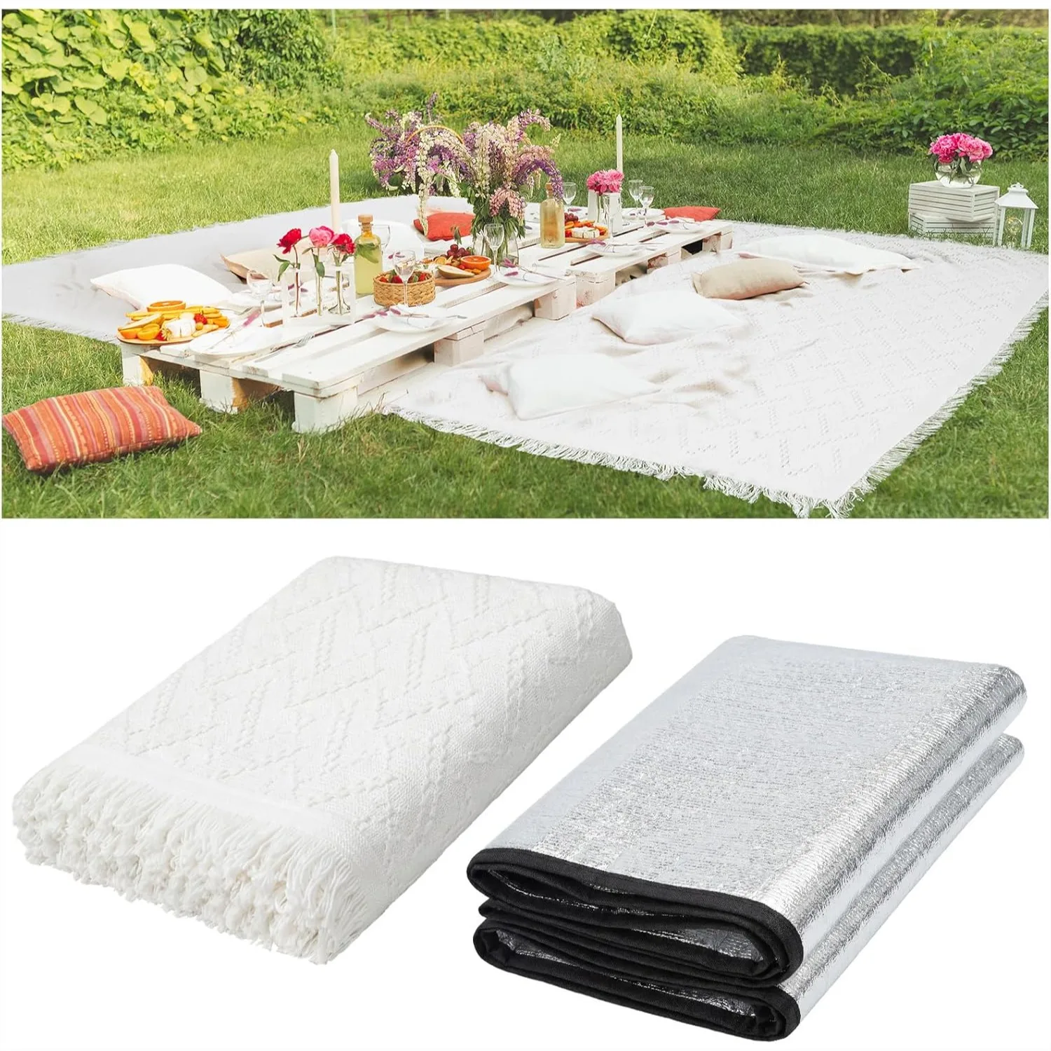 Extra Large Outdoor Picnic Blanket 91x71in Waterproof Sandproof Beach Mat with Fringe for Camping Park Spring Summer
Extra Large Outdoor Picnic Blanket 91x71in Waterproof Sandproof Beach Mat with Fringe for Camping Park Spring Summer