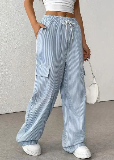 Women's Trousers Autumn and Winter 2025 New Fresh and Simple Workwear Style Striped Lace Up Wide Leg Summer Thin Pants
Women's Trousers Autumn and Winter 2025 New Fresh and Simple Workwear Style Striped Lace Up Wide Leg Summer Thin Pants