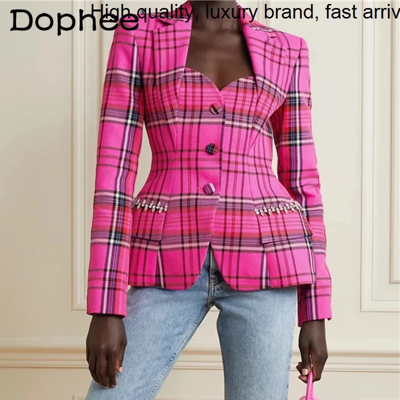 Diamond Pink Heavy Slim-Fit Plaid Suit Women 2023 Spring New Sexy Backless Hollow Single Breasted Square Collar Blazer Jacket
Diamond Pink Heavy Slim-Fit Plaid Suit Women 2023 Spring New Sexy Backless Hollow Single Breasted Square Collar Blazer Jacket