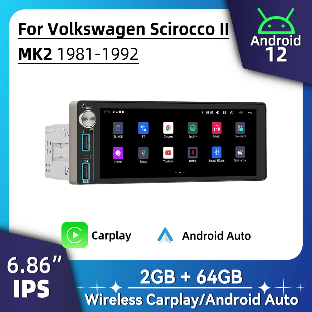 6.86" Screen Android Car Multimedia for VW Volkswagen Scirocco 2 II MK2 1981-1992 1 Din Radio Stereo Head Unit Carplay GPS Wifi
6.86" Screen Android Car Multimedia for VW Volkswagen Scirocco 2 II MK2 1981-1992 1 Din Radio Stereo Head Unit Carplay GPS Wifi