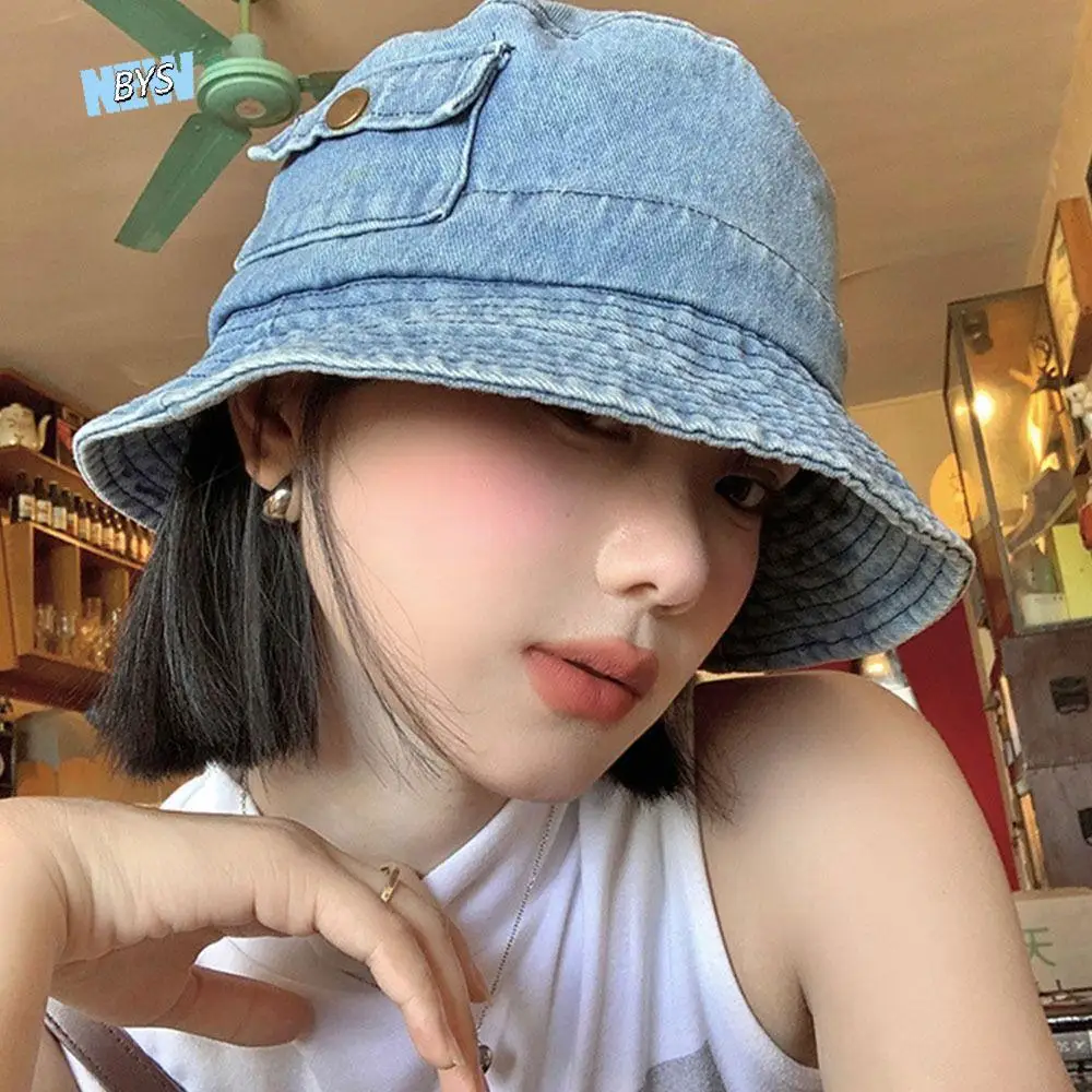 New Vintage Denim Bucket Hat Travel Outdoor Pocket Sun Hats Solid Color Korean Fisherman Cap Unisex
New Vintage Denim Bucket Hat Travel Outdoor Pocket Sun Hats Solid Color Korean Fisherman Cap Unisex