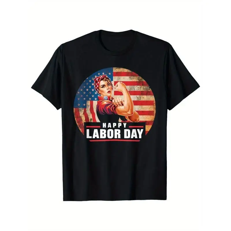 Women Men Happy Labor Day T-Shirt Rosie The Riveter American Flag Print Patriotic Graphic Short Sleeve Top
Women Men Happy Labor Day T-Shirt Rosie The Riveter American Flag Print Patriotic Graphic Short Sleeve Top