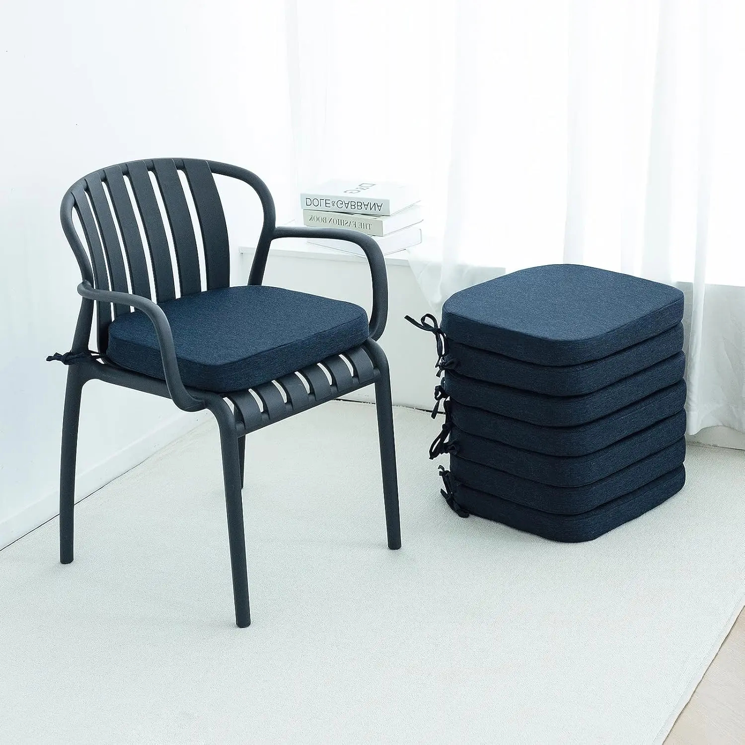 Non-Slip Waterproof Dining Chair Cushions with Removable Cover, High-Resilient Foam, Set of 8 Navy Blue
Non-Slip Waterproof Dining Chair Cushions with Removable Cover, High-Resilient Foam, Set of 8 Navy Blue