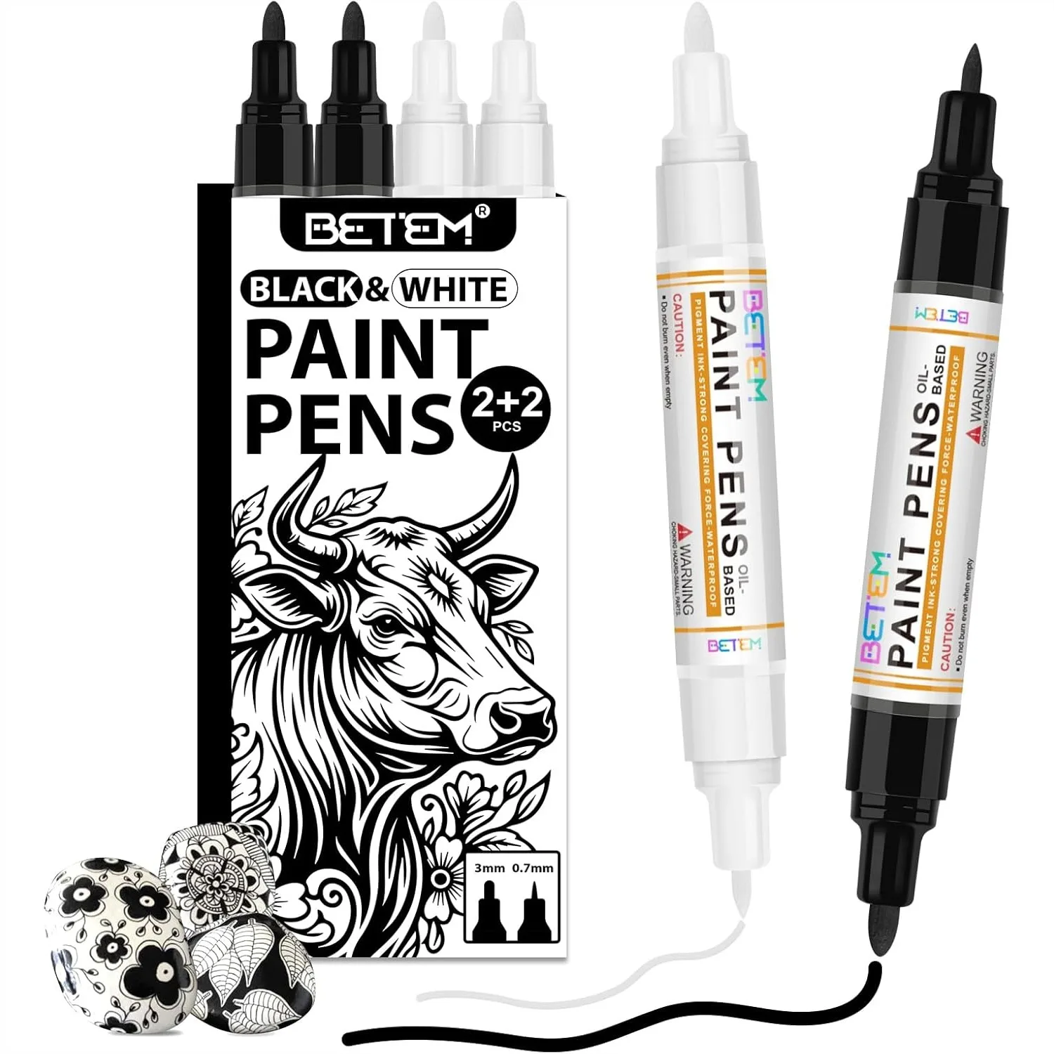 Dual Tip Oil Based Black White Paint Pens (0.7mm & 3mm) for Rock Painting, Wood, Fabric, Metal, Canvas
Dual Tip Oil Based Black White Paint Pens (0.7mm & 3mm) for Rock Painting, Wood, Fabric, Metal, Canvas