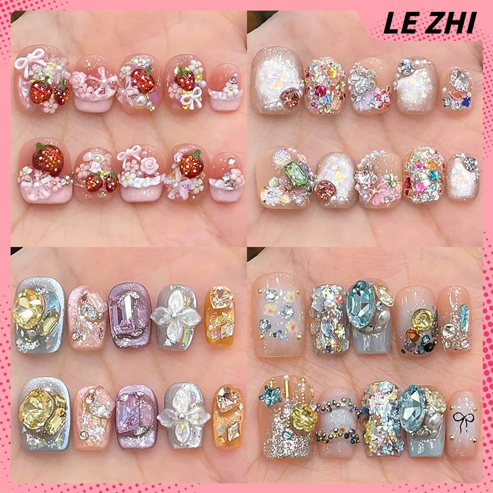 10Pcs Light Luxury Glitter Handmade Press On Nails High Quality Colorful Diamond Strawberry Bowknot Wearable Flowers Fake Nails
10Pcs Light Luxury Glitter Handmade Press On Nails High Quality Colorful Diamond Strawberry Bowknot Wearable Flowers Fake Nails