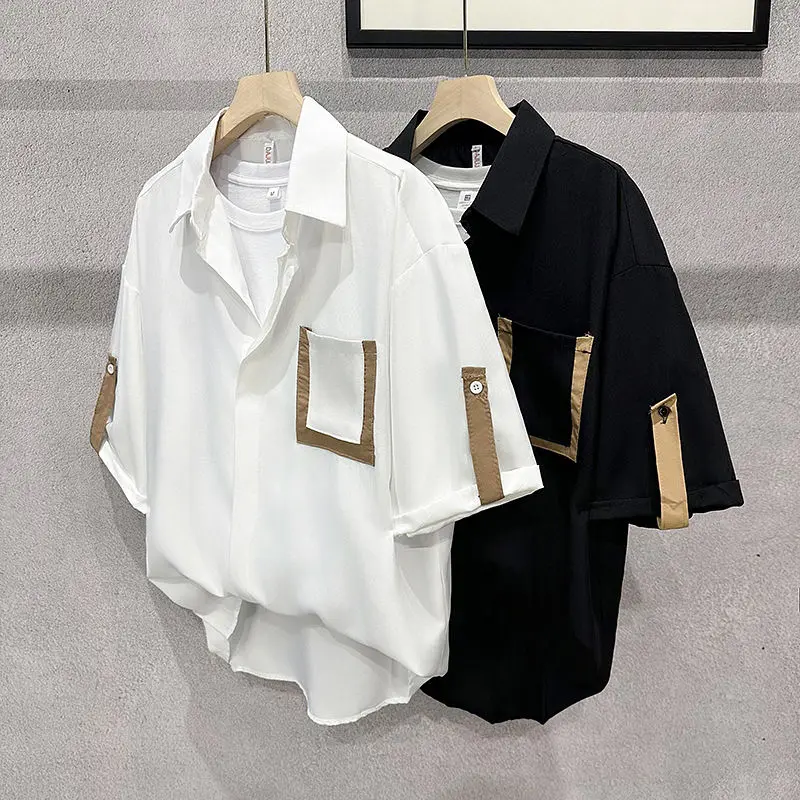 2025 шикарная универсальная красивая однотонная однотонная рубашка с короткими рукавами и лацканами из ледяного шелка, новая летняя рубашка-топ 
2025 шикарная универсальная красивая однотонная однотонная рубашка с короткими рукавами и лацканами из ледяного шелка, новая летняя рубашка-топ