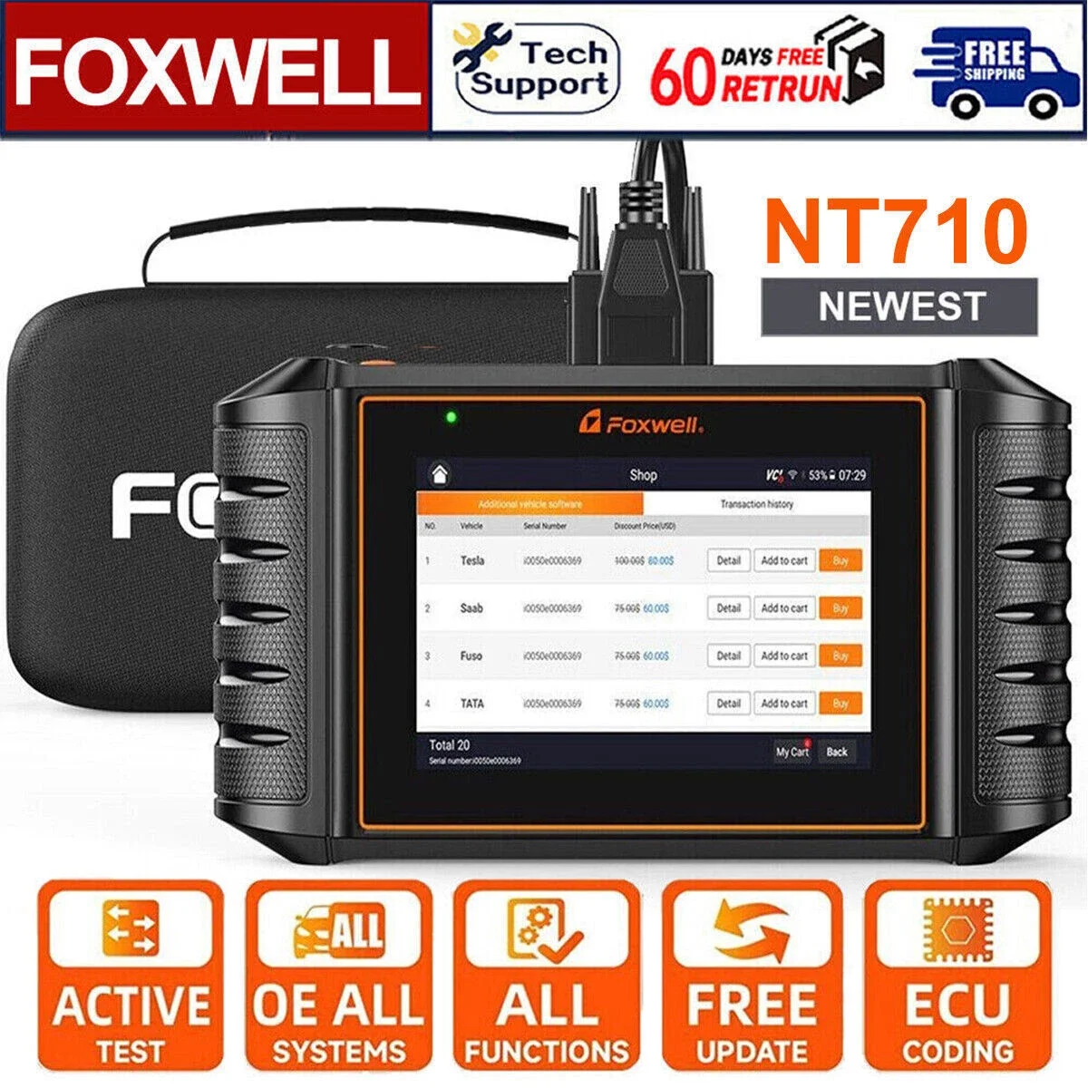 FOXWELL NT710 полная система двунаправленный OBD2 диагностический сканер инструмент считыватель автомобильных кодов ECU кодирование OBD2 автомобильный сканер
FOXWELL NT710 полная система двунаправленный OBD2 диагностический сканер инструмент считыватель автомобильных кодов ECU кодирование OBD2 автомобильный сканер