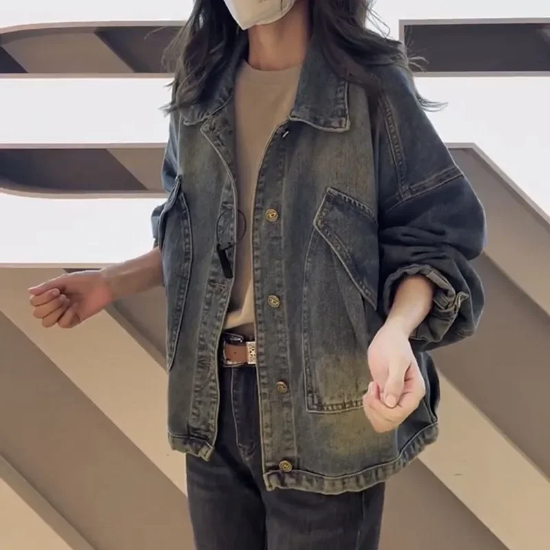 Свободная женская джинсовая куртка большого размера с коротким рукавом и длинным рукавом, повседневный стиль, хлопковый материал, осеннее новое поступление, женское пальто 
Свободная женская джинсовая куртка большого размера с коротким рукавом и длинным рукавом, повседневный стиль, хлопковый материал, осеннее новое поступление, женское пальто