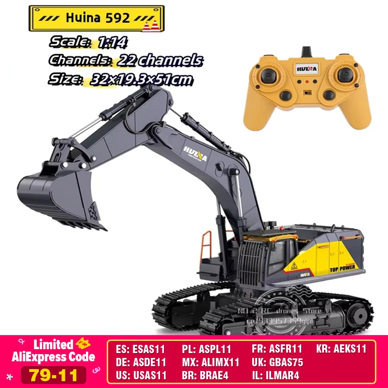 HUINA 592 1:14 Big Remote Control Alloy Excavator 22 Channels Simulation RC Excavator Construction City Trucks Vehicle Boys Toys
HUINA 592 1:14 Big Remote Control Alloy Excavator 22 Channels Simulation RC Excavator Construction City Trucks Vehicle Boys Toys