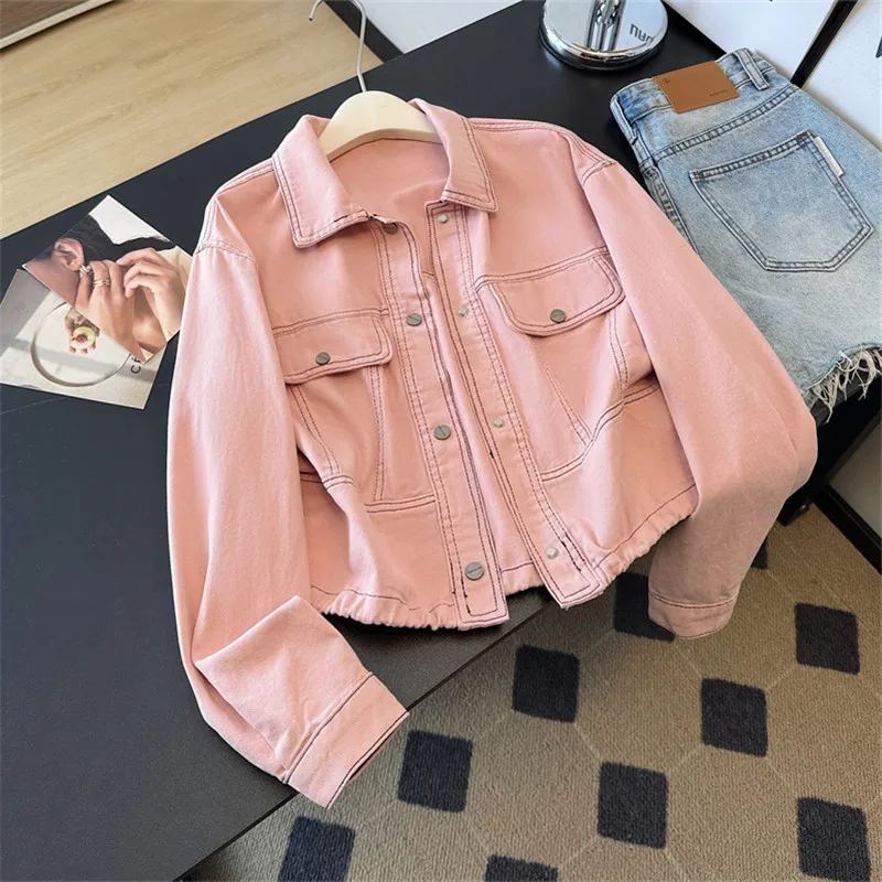 Apricot Pink Loose Korean Casual Short Denim Jacket Women Autumn Lapel Long Sleeve Jeans Jacket Female Basic Coat Chaqueta Mujer
Apricot Pink Loose Korean Casual Short Denim Jacket Women Autumn Lapel Long Sleeve Jeans Jacket Female Basic Coat Chaqueta Mujer