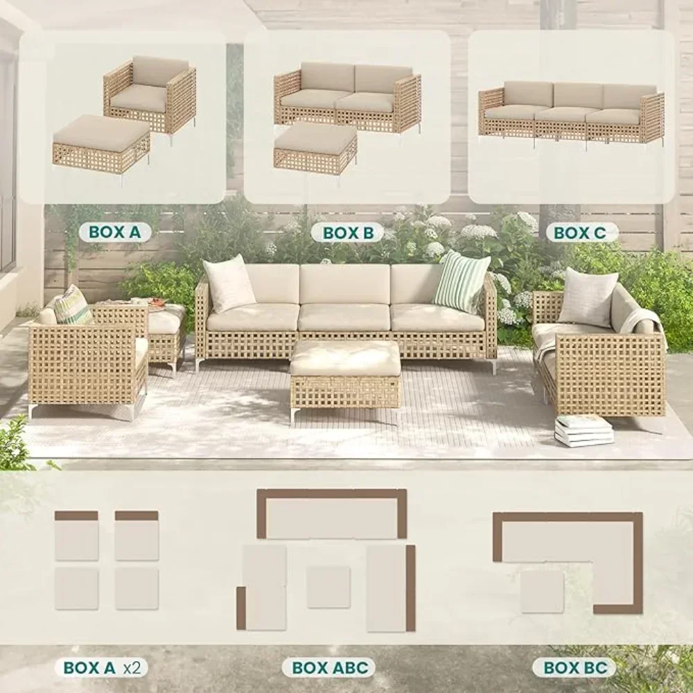 8 Pieces Outdoor Patio Furniture Set, Patio Conversation Sofa Sectional Furniture with Water Resistant Thick Cushions
8 Pieces Outdoor Patio Furniture Set, Patio Conversation Sofa Sectional Furniture with Water Resistant Thick Cushions