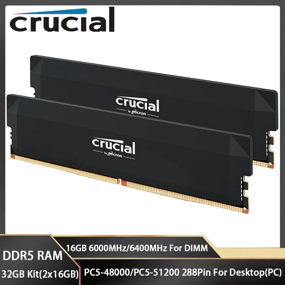 Crucial Memoria DDR5 RAM 32GB Kit 2x16GB 6000MHz 6400MHz PC5-48000 PC-51200 DIMM Desktop PC Gaming Memory For Intel and AMD RAMs
Crucial Memoria DDR5 RAM 32GB Kit 2x16GB 6000MHz 6400MHz PC5-48000 PC-51200 DIMM Desktop PC Gaming Memory For Intel and AMD RAMs