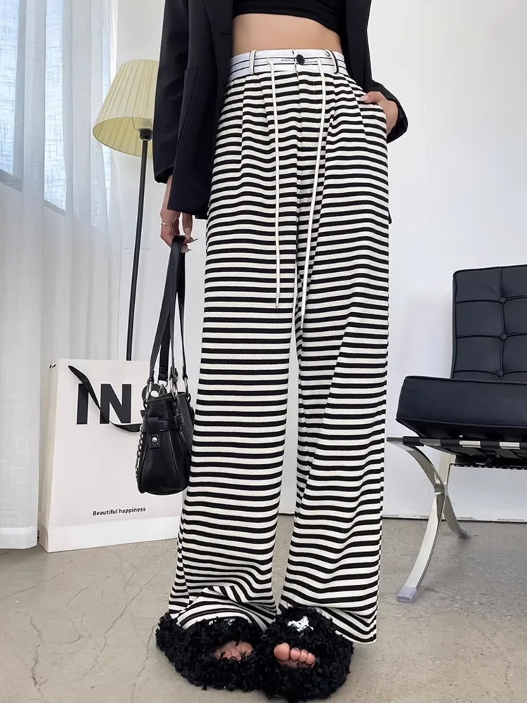 Black White Striped Wide Leg Pants Women's Spring New High Waist Drawstring Dipping Slim Look Casual Pants Straight Loose Pants
Black White Striped Wide Leg Pants Women's Spring New High Waist Drawstring Dipping Slim Look Casual Pants Straight Loose Pants
