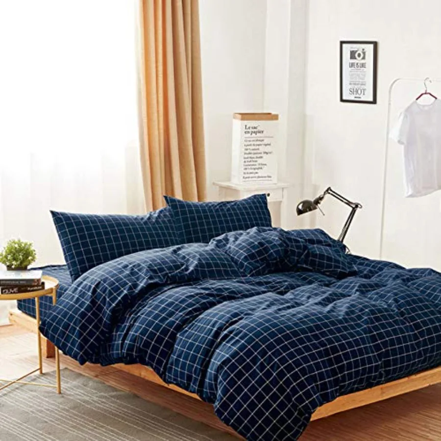 Grid Cotton Duvet Cover Set, Plaid Checkered Geometric Farmhouse, 100% Washed Cotton Textured Bedding Set, 3 Pieces, Navy Blue,
Grid Cotton Duvet Cover Set, Plaid Checkered Geometric Farmhouse, 100% Washed Cotton Textured Bedding Set, 3 Pieces, Navy Blue,