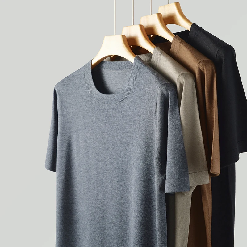 Round-Neck Solid Color Short-Sleeve 100% Fine Wool Men'S T-Shirt Spring-Summer Business Casual Versatile Fashion Knit Base Shirt
Round-Neck Solid Color Short-Sleeve 100% Fine Wool Men'S T-Shirt Spring-Summer Business Casual Versatile Fashion Knit Base Shirt