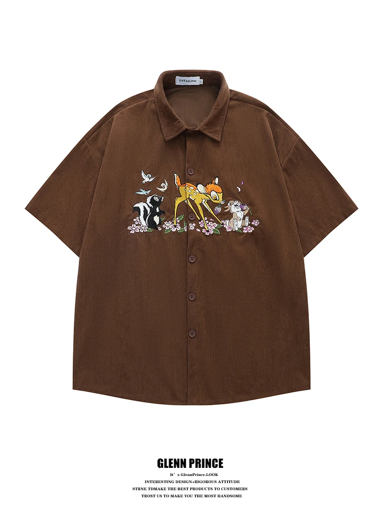 Retro GPstudio Deer Embroidery Short Sleeve Men's Shirt Lazy Loose Fit Corduroy Half Sleeve Shirt Breathable Summer Casual
Retro GPstudio Deer Embroidery Short Sleeve Men's Shirt Lazy Loose Fit Corduroy Half Sleeve Shirt Breathable Summer Casual