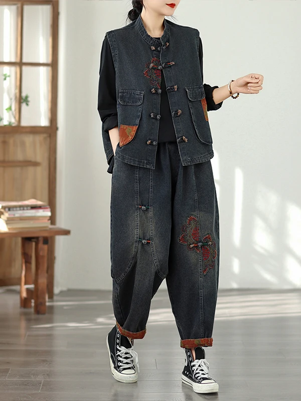 Новый китайский джинсовый жилет с вышитыми пуговицами и джинсы Harlan, комплект из двух предметов, женская весенняя коллекция Faion от Meimei Da
Новый китайский джинсовый жилет с вышитыми пуговицами и джинсы Harlan, комплект из двух предметов, женская весенняя коллекция Faion от Meimei Da